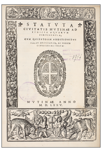 Statuta ciuitatis Mutinae ad iudices aquarum pertinentia ... (1575), frontespizio