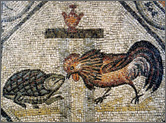 il gallo e la tartaruaga, mosaico, sec. II-III d.C.