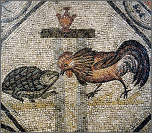 gallo e tartaruga, mosaico pavimentale, III/IV sec. (Aquileia, Aula nord)