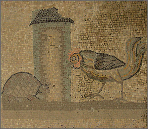 gallo e tartaruga, mosaico pavimentale, IV sec. (Aquileia, navata principale)