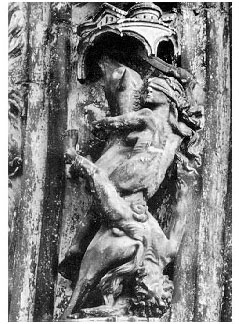 la morte bendata (c. 1220), Parigi, Notre-Dame, da Panofsky 1975, fig. 81