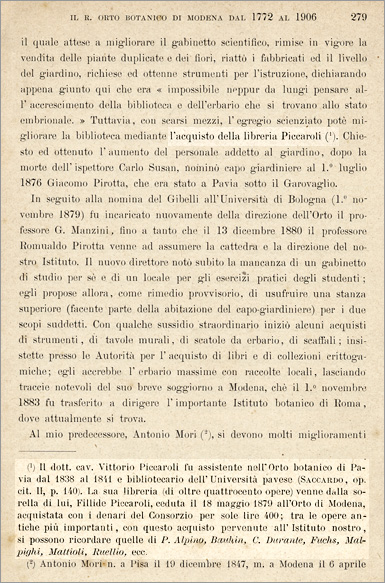 pagina di G.B. De Toni sulla biblioteca dell'Orto botanico